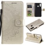 Imprint Flower Leather Wallet Case for Samsung Galaxy A20s – Gold