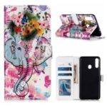 Embossed Pattern Printing Magnetic Leather Wallet Case for Samsung Galaxy A20s – Elephant