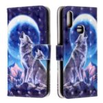 Light Spot Decor Pattern Printing Wallet Stand Leather Case with Strap for Samsung Galaxy A10s – Moon and Wolf