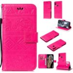 Imprint Elephant Leather Wallet Stand Case for Samsung Galaxy A20s – Rose