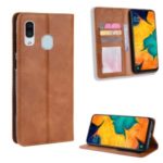 Retro Style Leather Wallet Phone Cover for Samsung Galaxy A30/A20/M10S – Brown