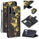 Pattern Printing Leather Wallet Phone Cover Case for Samsung Galaxy A20s – Gold Butterfly