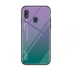 Gradient Color Tempered Glass + PC + TPU Combo Phone Case for Samsung Galaxy A40 – Light Purple/Green