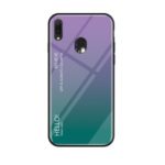 For Samsung Galaxy A20e Gradient Color Tempered Glass + PC + TPU Hybrid Protective Case – Purple/Green