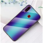 Carbon Fiber Texture Tempered Glass + PC + TPU Hybrid Phone Case Covering for Samsung Galaxy A20s – Blue Fiber