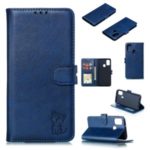 Imprinted Happy Cat Pattern Leather Wallet Stand Cover Shell for Samsung Galaxy M30s – Blue