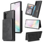 Card Slots PU Leather Coated PC TPU Phone Cover [Built-in Magnetic Metal Sheet] for Samsung Galaxy Note 10/Note 10 5G – Black