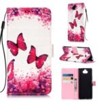 Unique Printing Light Spot Decor Leather Wallet Case for Sony Xperia 20 – Butterfly and Flower