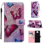 Pattern Printing Glitter Sequins Leather Wallet Case for Sony Xperia 20 – Butterfly
