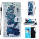 Pattern Printing Glitter Sequins Leather Wallet Case for Sony Xperia 5 – Mermaid