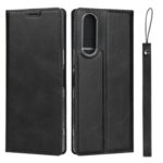 TPU+PU Leather Stand Case Shell with Lanyard for Sony Xperia Z5 – Black