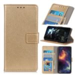 Litchi Skin Leather Phone Wallet Shell for LG K20 (2019) – Gold
