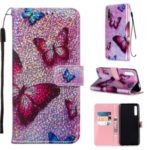 Pattern Printing Glitter Sequins Leather Wallet Stand Case for Huawei Honor 9X / 9X Pro – Butterfly