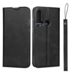 For Huawei nova 5i / P20 lite (2019) TPU+PU Leather Stand Casing with Lanyard – Black