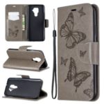 Imprint Butterfly Leather Wallet Stand Case for Huawei Mate 30 Lite / nova 5i Pro – Grey