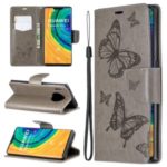 Imprint Butterfly PU Leather Wallet Case for Huawei Mate 30 Pro – Grey