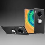 Carbon Fiber Texture TPU PC Phone Cover Case with Magnetic Ring Holder Case for Huawei Mate 30 Pro – Black