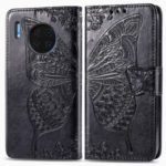 HAT PRINCE Imprint Butterfly Flower PU Leather + TPU Shell Wallet Cover for Huawei Mate 30 – Black