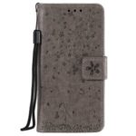 Imprint Sakura Cat Leather Covering with Card Slots for Xiaomi Redmi Note 8 Pro – Grey