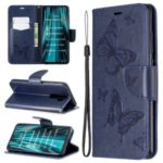 Imprint Butterfly Stand Leather Wallet Casing for Xiaomi Redmi Note 8 Pro – Blue