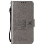 Imprinted Flower Owl Leather Wallet Case for Xiaomi Redmi Note 8 Pro – Grey
