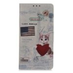 Pattern Printing Leather Wallet Case for Xiaomi Redmi 8A – Cat Holding Heart and American Flag
