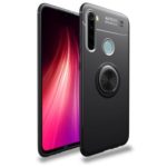 LENUO for Xiaomi Redmi Note 8 Metal Ring Bracket Case Built-in Magnetic Metal Sheet TPU Cover – All Black