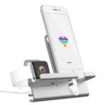 2-in-1 Aluminium Alloy Charging Base Metal Charging Bracket for Apple iPhone Mobile Phone and iWatch – Silver