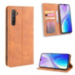 Retro Leather Wallet Shell Case for OPPO K5/Realme XT/Realme X2 – Brown