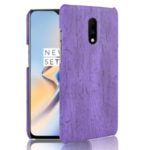 Wood Texture PU Leather Skin PC Back Cover for OnePlus 7 – Purple
