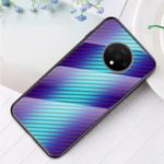 Carbon Fiber Texture Tempered Glass + PC + TPU Protection Phone Case for OnePlus 7T – Blue Fiber