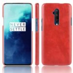 Litchi Skin Leather Coated Hard PC Case for OnePlus 7T Pro – Red