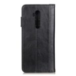 Single Brass Button Litchi Skin Leather Casing for OnePlus 7T Pro – Black