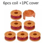 Grass Trimmer Replacement Line Spool Nylon Lawn Mower Accessory for Worx String Trimmer – 6Pcs Line Spools + 1Pc Cap Cover