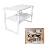 Stainless Steel Retractable Under Sink Shelf Condiment Kitchen Storage Rack Creative Pot Rack 2 Layer – White