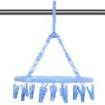 Clothes Clip Drying Rack Laundry Drip Hanger Laundry Hanging Rack Foldable Clip with 14 Clothespins – Blue