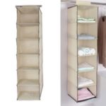 Hanging Closet Organizer 6-Layer Cloth Underwear Closet Hanging Storage Box Holder – Beige