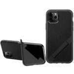 Carbon Fiber Texture Foldable Integrated Kickstand TPU PC Hybrid Case for iPhone 11 Pro Max 6.5 inch – Black