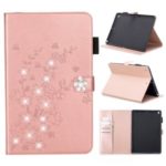 Imprint Flower Rhinestone Wallet Leather Stand Tablet Case for iPad 10.2 (2019) – Rose Gold