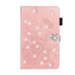 Imprint Flower Butterfly Rhinestone Wallet Leather Stand Case for iPad 10.2 (2019) – Rose Gold