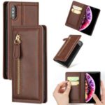 Zipper Pocket Auto-absorbed Leather Stand Case with Card Slots for iPhone XS Max 6.5 inch – Coffee