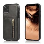Zipper Pocket Leather Coated TPU Back Case with Card Slot for iPhone 11 6.1 inch – Black