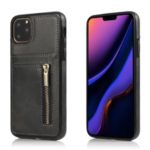 Zipper Pocket Leather Coated TPU Shell with Card Slot for iPhone 11 Pro Max 6.5 inch – Black
