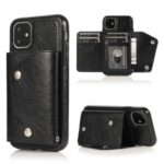 For iPhone 11 6.1-inch Wallet Cover PU Leather Coated TPU Cover [Multi Card Slots] [Strap] – Black