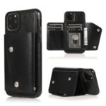 For iPhone 11 Pro 5.8-inch Wallet Cover PU Leather Coated TPU Cover [Multi Card Slots] [Strap] – Black