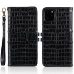 Crocodile Texture Wallet Stand Leather Case with Stap for iPhone 11 Pro Max 6.5 inch – Black