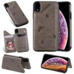For iPhone XR 6.1 inch Imprint Cat and Bee Kickstand Card Holder PU Leather Coated TPU Case – Grey