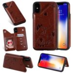 Imprint Cat and Bee Kickstand Card Holder PU Leather Coated TPU Case for iPhone X/XS 5.8 inch – Brown