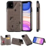 For iPhone 11 6.1 inch Imprint Cat and Bee Kickstand Card Holder Case – Grey