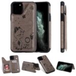 For Apple iPhone 11 Pro 5.8 inch Imprint Cat and Bee Kickstand Card Holder Phone Case – Grey